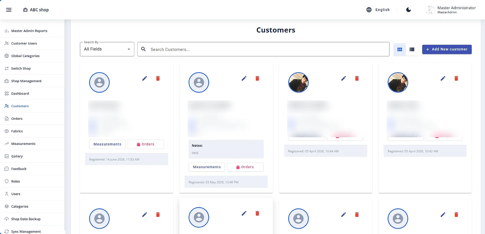 eKhayat customer list with contact details and history