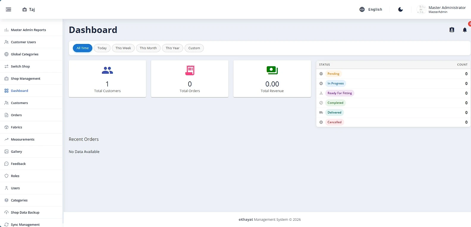 eKHAYAT tailoring management dashboard