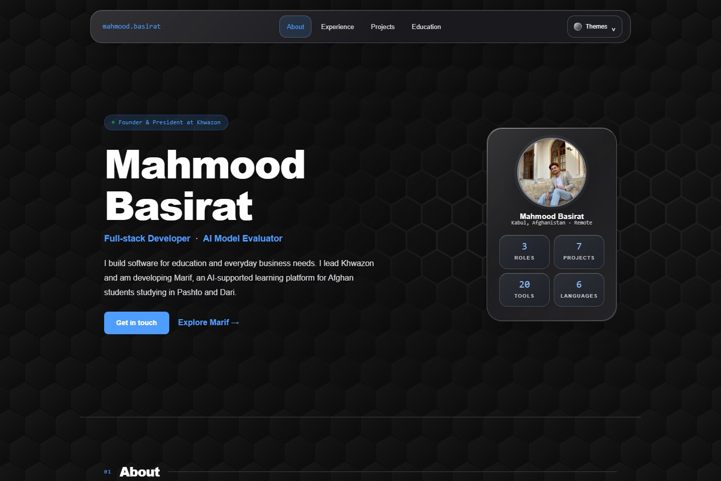 Mahmood Basirat portfolio on desktop