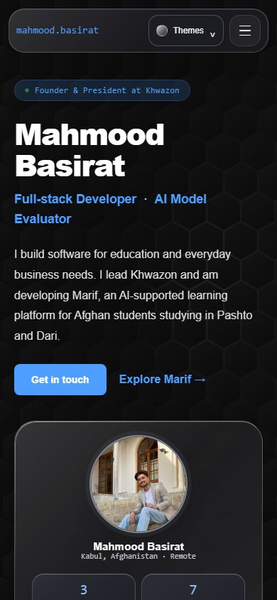 Mahmood Basirat portfolio on mobile